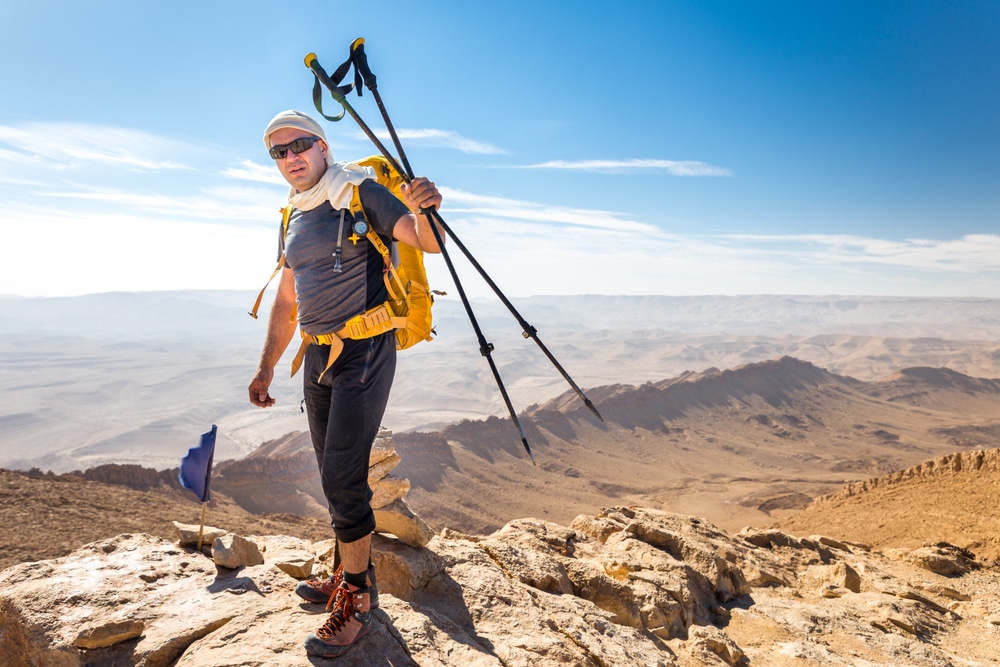 A view of a person holding hiking poles