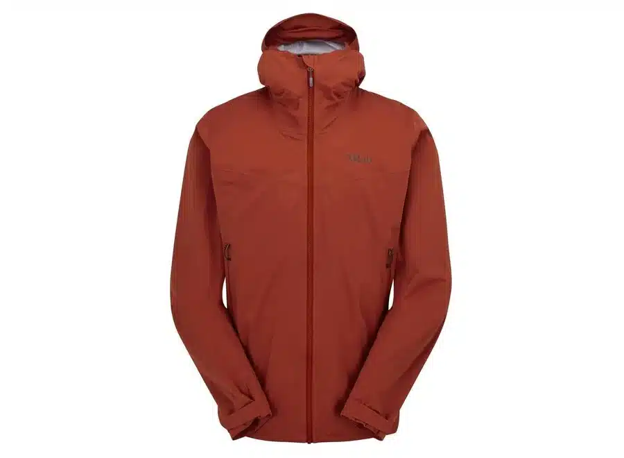 Rab kinetic jacket in brick brown color