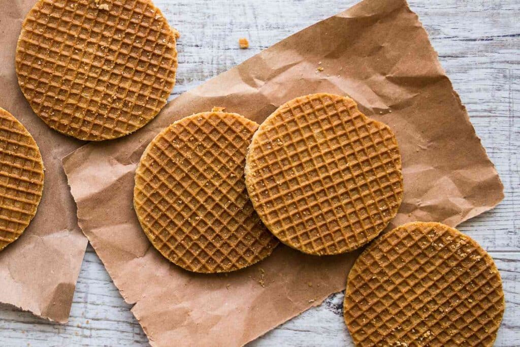 Stroopwafels on a brown kitchen paper