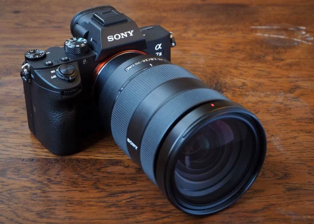 sony camera placed on a wooden surface