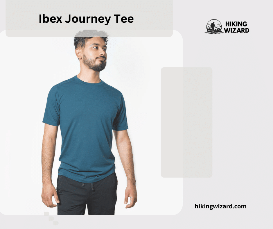 A boy wearing Ibex Journey Tee