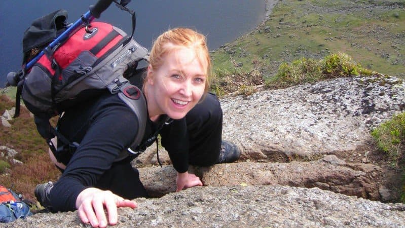 hiker doing grade scrambling