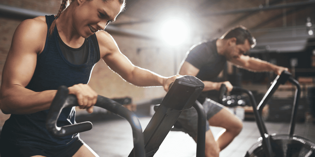 a male and female working out