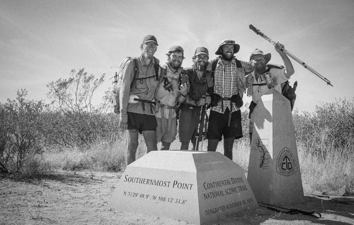 black and white picture of persons thru hiking