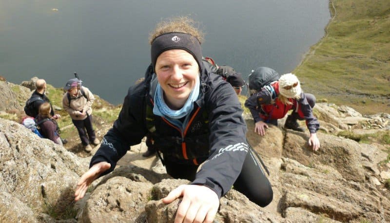 hiker doing grade scrambling