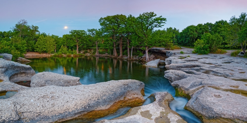 Full Moon Rise Over Onion Creek at McKinney Falls State Park Austin Texas Hill Country 