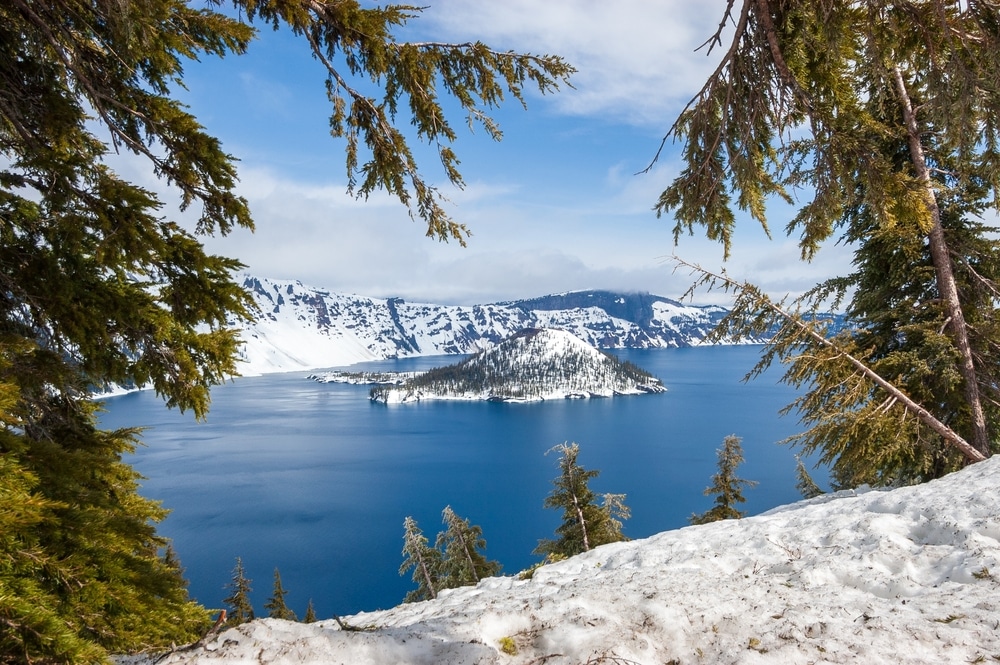 Rim Overlook At Crater Lake National Park In Oregon Usa