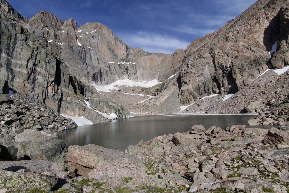 Summer in the Colorado Rockies - Chasm Lake, with Longs Peak in background.