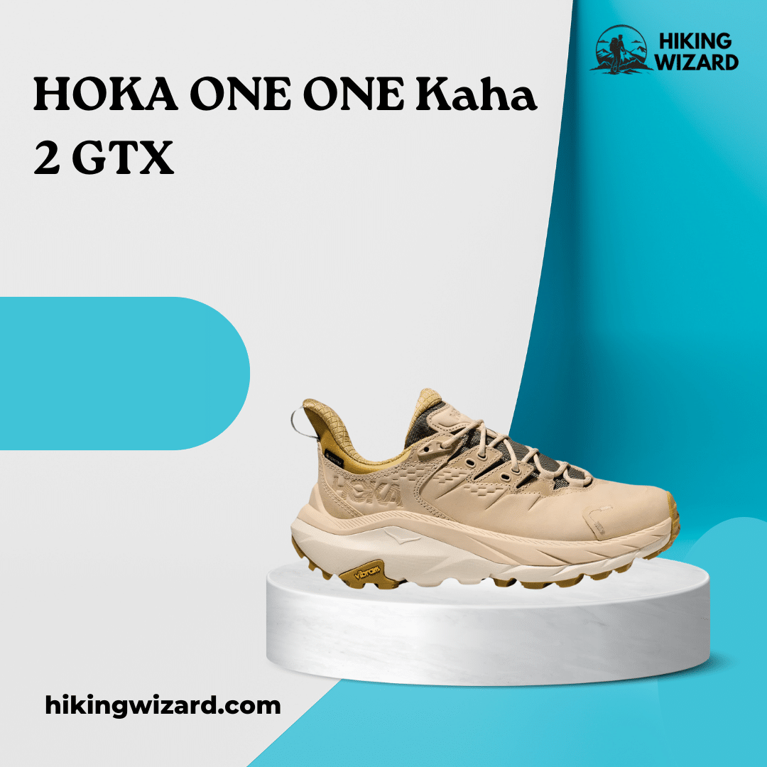 HOKA ONE ONE Kaha GTX isolated on a blue and white background